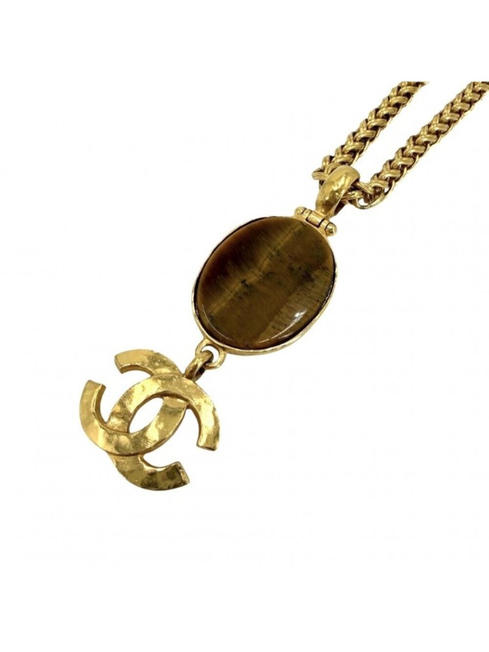 Chanel Necklace CC Logo Long Tiger Eye Gold